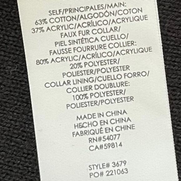 Cabi Dynasty Sweater #3679 Black Long Line Fur Collar  Cardigan Women's Large - Picture 6 of 6